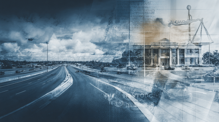 professional legal victory image featuring Wonthaggi Magistrates' Court with emphasis on serious criminal defence and public safety protection. Include symbolic elements like highways/freeways with safety imagery, legal documents marked "charges withdrawn," or scales of justice balanced toward successful defence. Use authoritative colors like deep navy and silver to convey the gravity of public endangerment charges while highlighting the exceptional result. The image should represent the complexity of serious criminal defence work, with visual elements suggesting rural/regional Victoria (Wonthaggi location) and the importance of expert legal representation in high-stakes public safety cases. Include subtle imagery of evidence analysis and strategic legal work