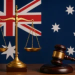 an abstract image of scales of justice with an Australian flag in the background to reflect federal law.